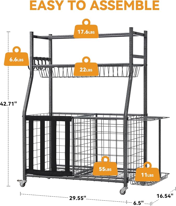 HOMREST Sports Equipment Storage, Ball Storage, Ball Holder, Garage Sports - Image 2