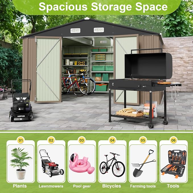 JUMMICO 8 x 10 FT Outdoor Storage Shed, Large Metal Garden Shed & Tool Sheds - Image 3