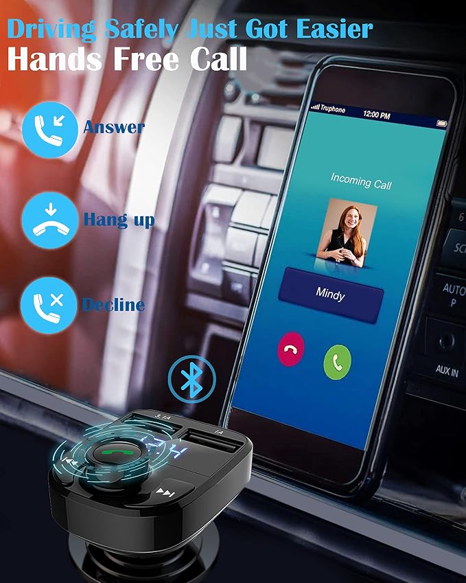 Handsfree Call Car Charger, Wireless Bluetooth FM Transmitter Radio Receiver - Image 2