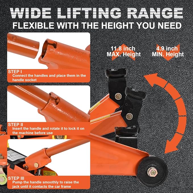 Hydraulic Floor Jack 1.5 Ton 3, 300Lbs Car Lift Portable Trolley Jack 360 Degree - Image 7