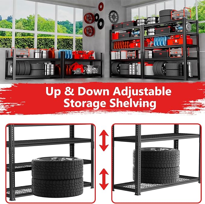 Storage Shelves 2PCS, Garage Shelving Heavy Duty 2400LBS Capacity, 5 Tier - Image 5