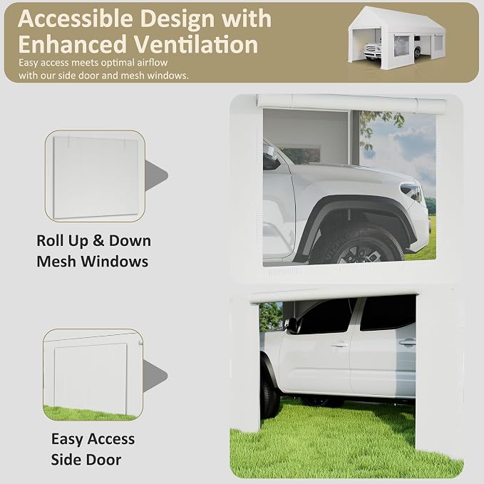 Carport 12' x 20' Heavy Duty Portable Garage, Carport Canopy - Image 5