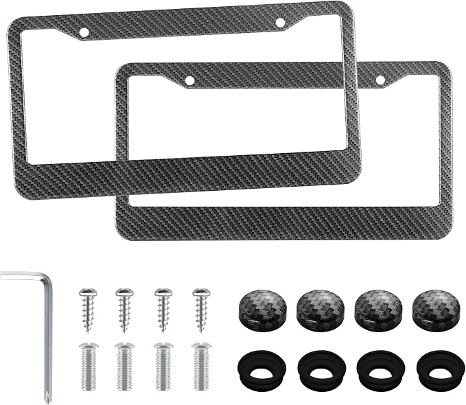 LivTee Carbon Fiber License Plate Frames, 2 Holes Stainless Steel License Plate by LivTee