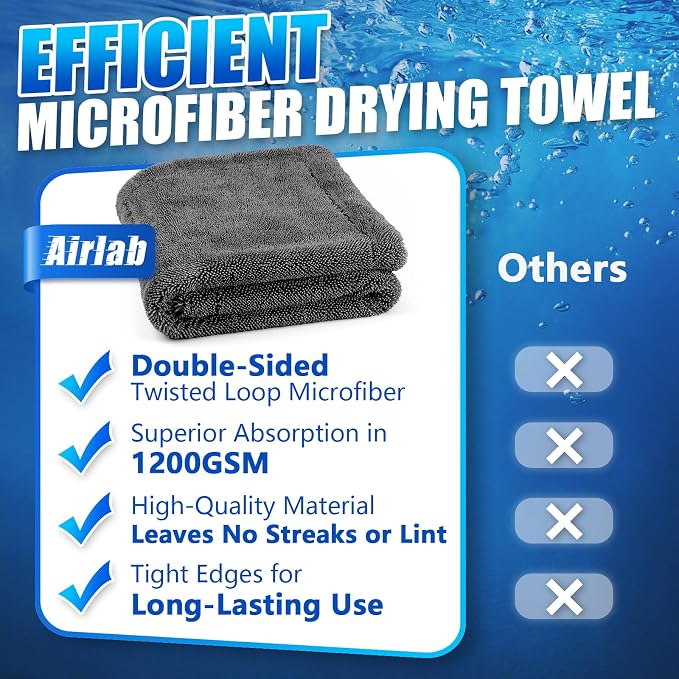 Airlab Microfiber Towels for Cars Wash Drying Super Absorbent Cleaning Cloth - Image 4