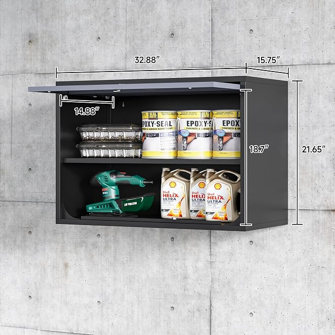 Metal Wall Cabinet with Locking Door and Shelf, Hanging Garage Cabinets with - Image 3