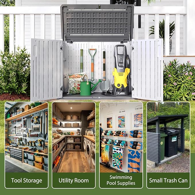 Aoxun Outdoor Storage Cabinet 35 Cu.Ft Outdoor Trash Can Storage Shed - Image 4
