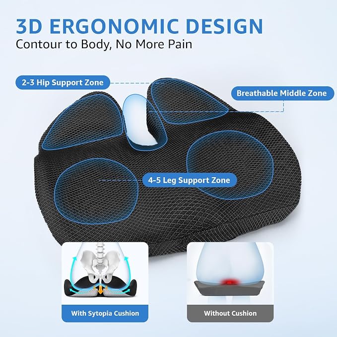 Extra Large Office Chair Cushion, Sciatica & Hip Pain Relief, Booster Pad - Image 4