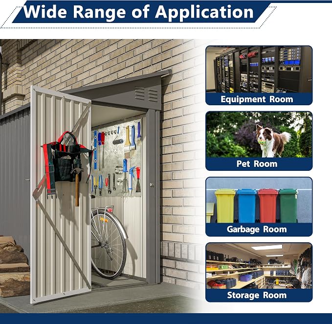Shed Lean to Storage Shed, Outdoor 4' x 8' Metal Wall Side Storage Sheds & - Image 6
