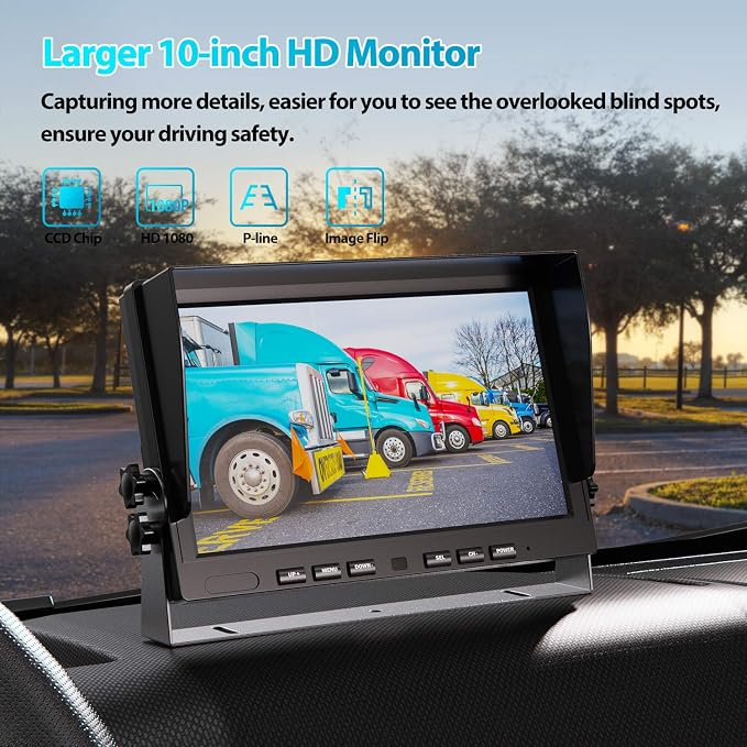 Fookoo Ⅱ HD Wired Backup Camera System Kit, 10 inch Dual Split Screen Monitor - Image 2
