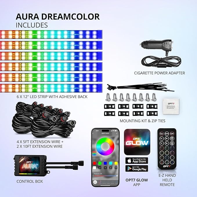 OPT7 Aura DreamColor RGB-IC Car Interior Ambient Light, Color Chasing Light Kit - Image 9