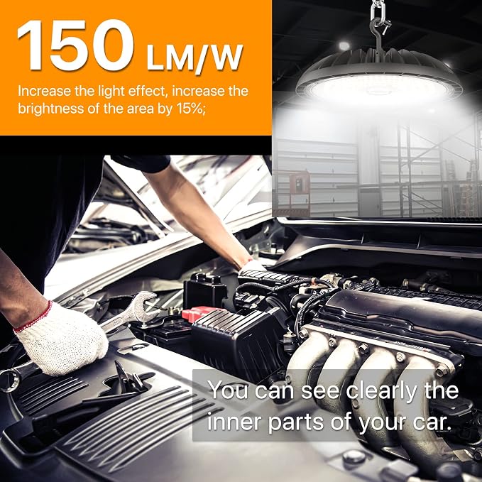 4 Pack Led High Bay Light 250W, 37500 lm High Bay Led Shop Lights 5000K - Image 2