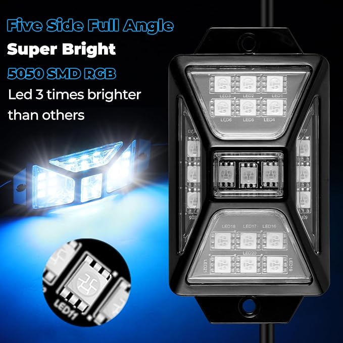 16 Pods 336 LEDs 5 Sides RGB Rock Lights, App/Remote Control Rock Lights - Image 2