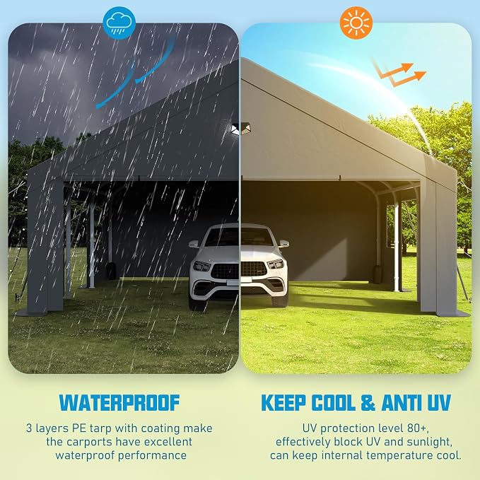 20x20 Carport, Heavy Duty Carport Canopy Garage - Image 6
