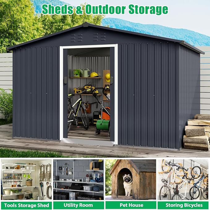 10x10 Ft Outdoor Storage Shed, Steel Utility Tool Shed - Image 5