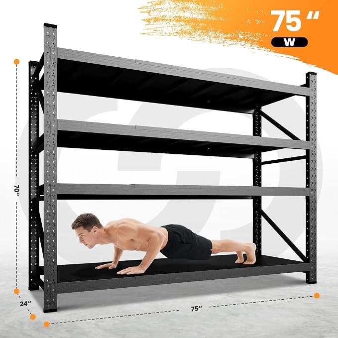 75” W Heavy Duty Metal Shelf, 8000LBS Metal Garage Shelving Units, 4 Tier - Image 2