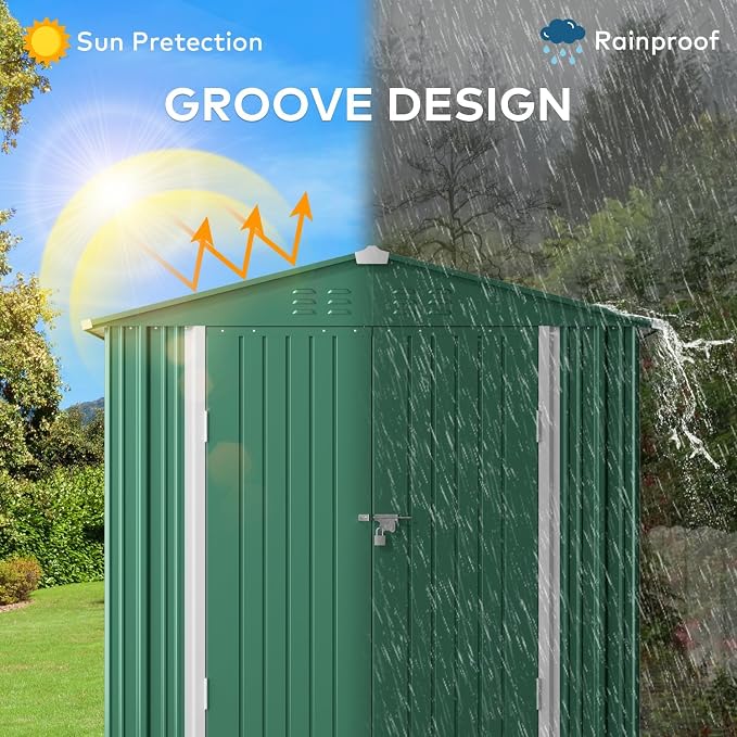 Gizoon Outdoor Storage Shed 6 x 4 FT, Galvanized Metal Garden Shed - Image 5