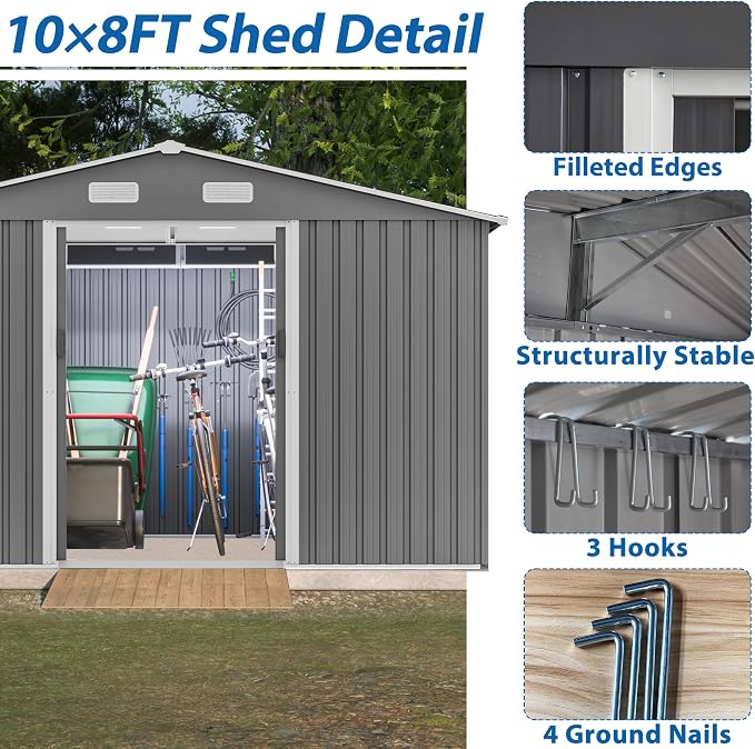 10X8 FT Outdoor Tool Storage Shed - Image 3
