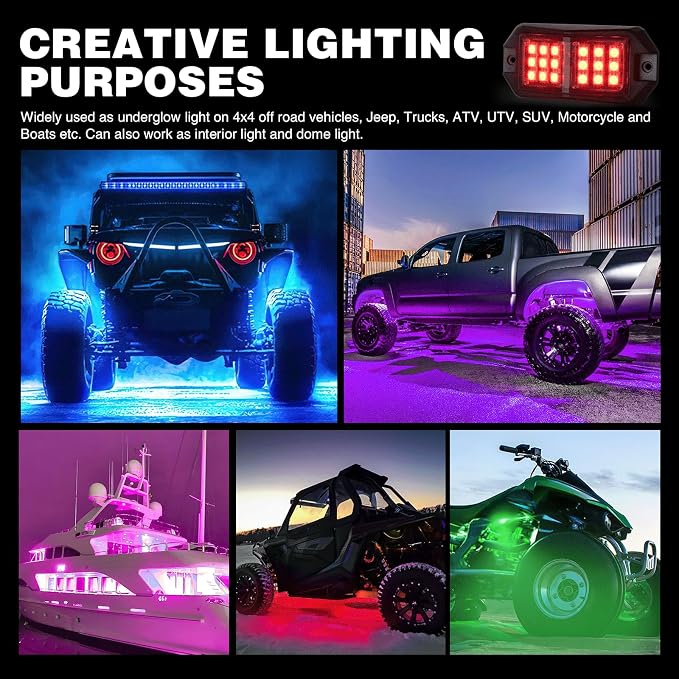 Nilight RGB LED Rock Lights Kit 12 PCS 18LED Wide Angle Wheel Well Light - Image 8