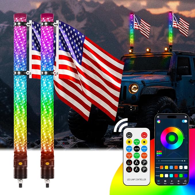 DREAMIZER 2PCS 2FT Fat Whip Lights 360°Spiral Chase Offroad Warning Lighted by DREAMIZER