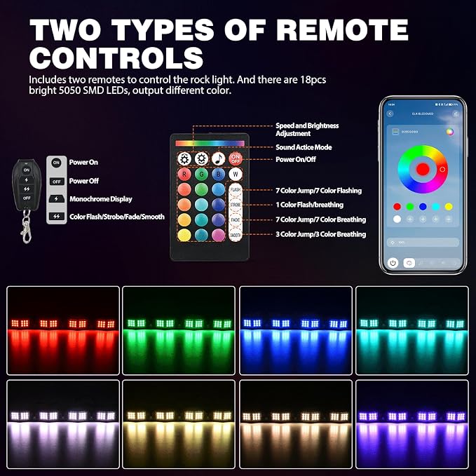 Nilight RGB LED Rock Lights Kit 8 PCS 18LED Wide Angle Wheel Well Light - Image 4