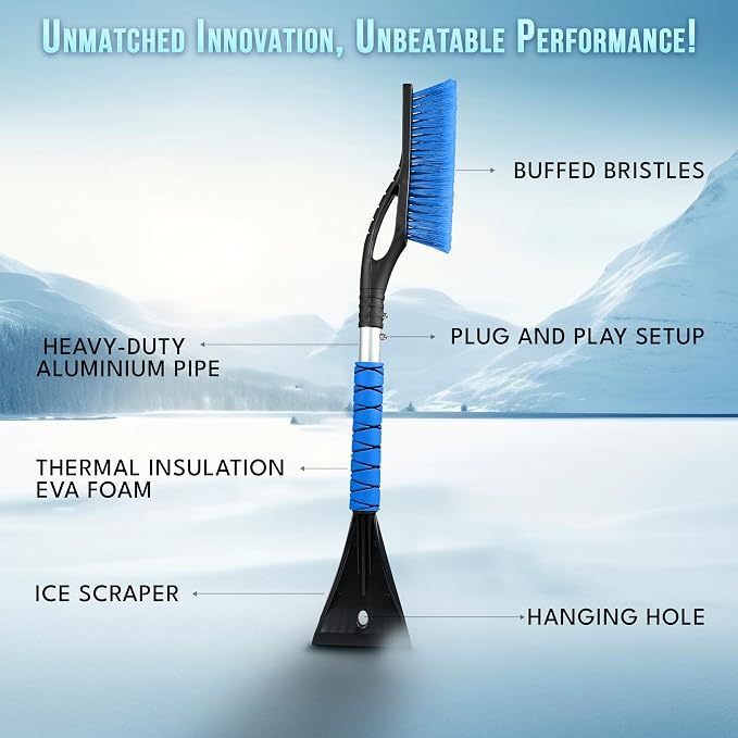 EcoNour 27" Aluminum Car Snow Scraper and Brush | Weaved Bristle Head - Image 4