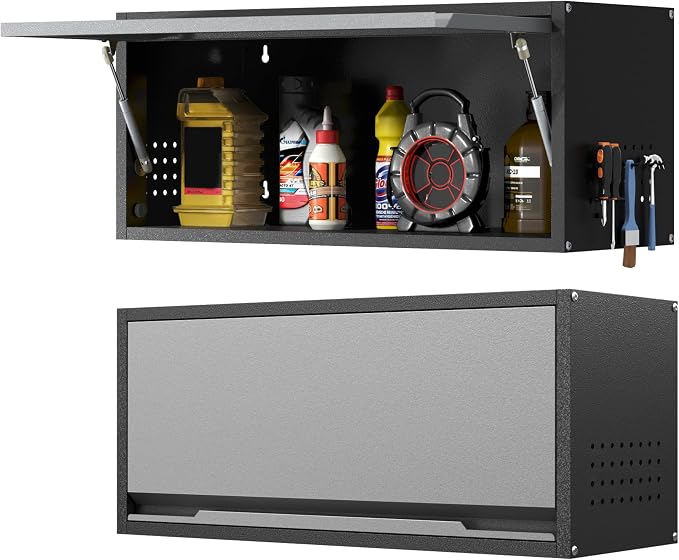 Metal Garage Wall Cabinet with Doors Side with Holes, 13.8" H 1 Door Small Wall by Kooyon