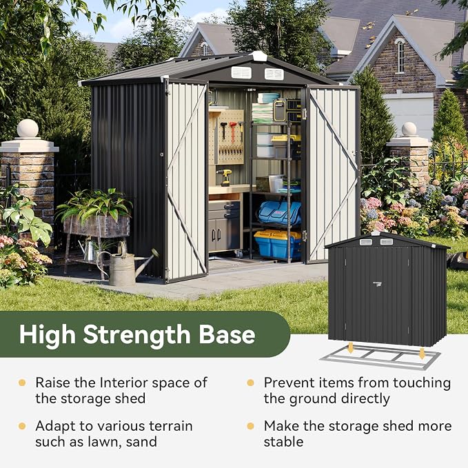 Aoxun 6x3.9 FT Shed with Base Metal Outdoor Storage Shed Garden Shed with - Image 4