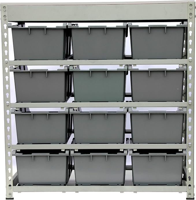 King's Rack Bin Rack Boltless Steel Storage System Organizer w/ 12 Plastic Bins - Image 3