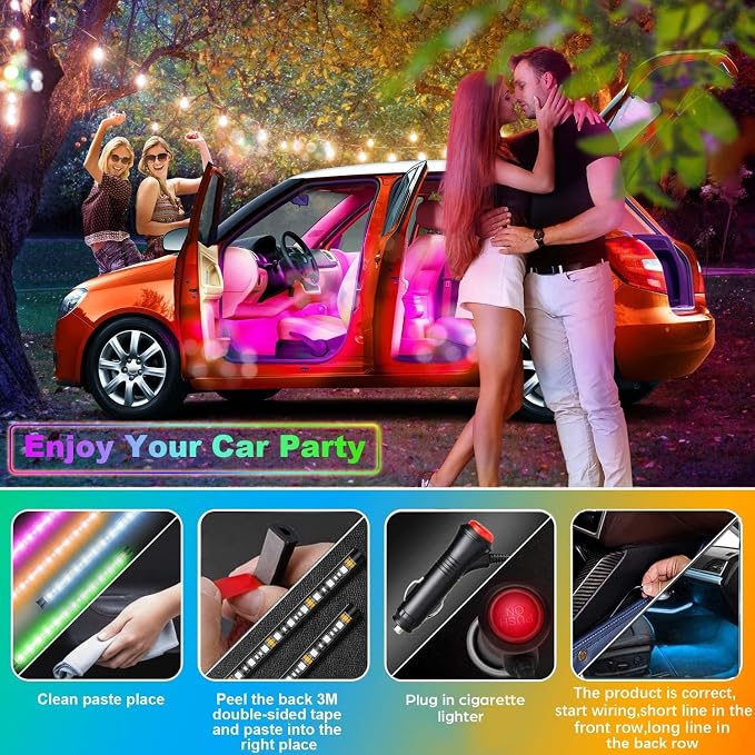 Car LED Strip Light, EJ's SUPER CAR 4pcs 36 LED Multi-Color Car Interior Lights - Image 4