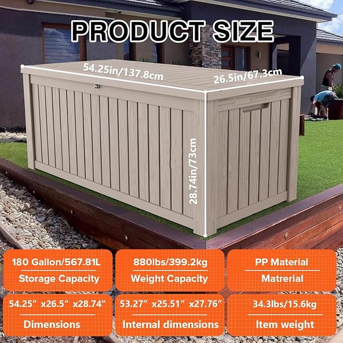 180 Gallon Resin Deck Box, Waterproof Outdoor Storage Bin - Image 9