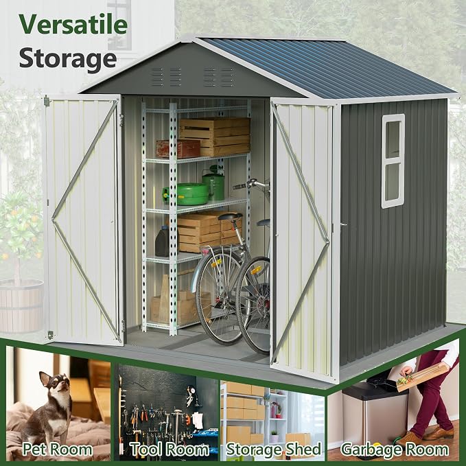 Outdoor Storage Shed, 6 X 6ft Metal Galvanized Steel Garden Shed - Image 3