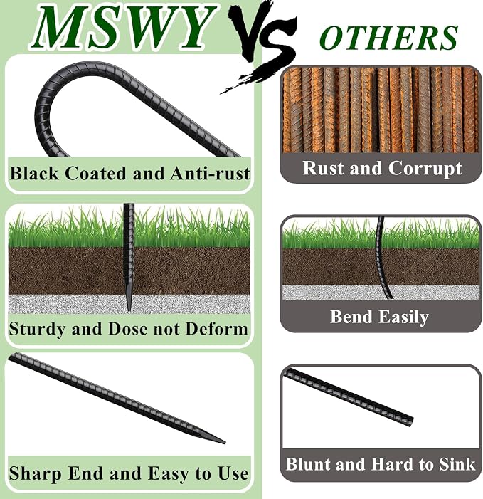 Rebar Stakes 16 Inch 20 Pack J Hook Ground Stakes Heavy Duty Tent Stakes Chain - Image 3