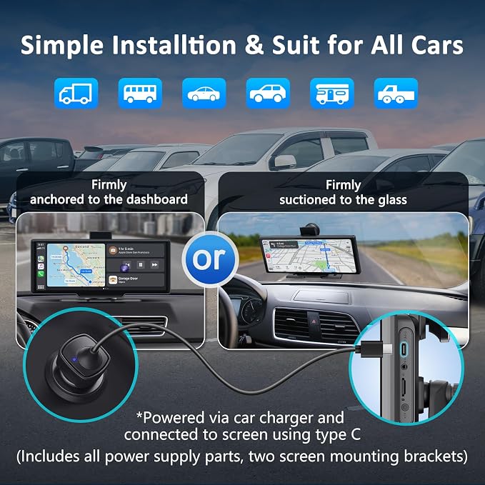 Apple carplay & Android Auto, Wireless Double din 10.26 inch Dash Cam - Image 5
