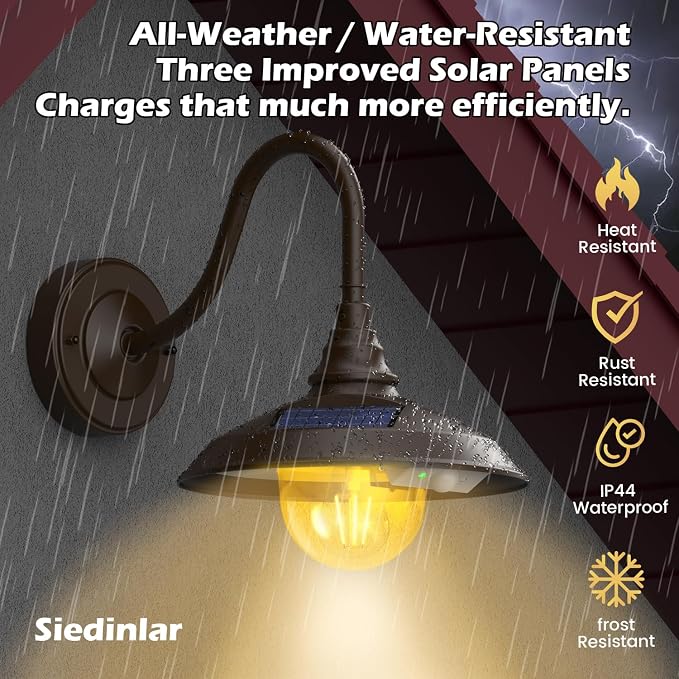 SIEDiNLAR Solar Barn Light Outdoor 3 Modes 2 Lighting, Aluminum Vintage - Image 6