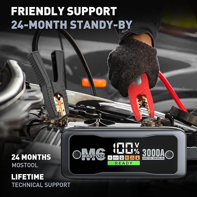 MOSTOOL M6 Car Jump Starter, 3000A Peak 12V Battery Jump Starter Power Pack - Image 5