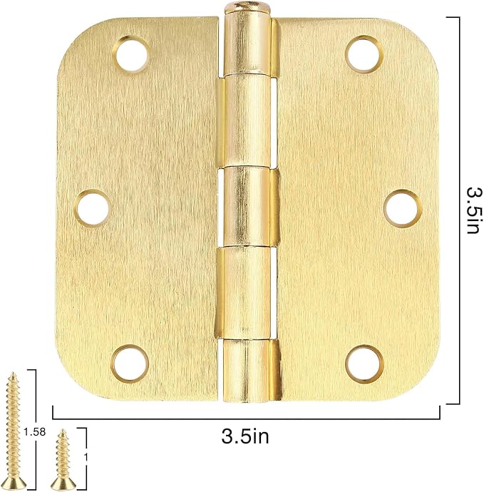 3 Pack Round Door Hinges 3-1/2" x 3.5 inch, 5/8 Radius, Brushed Brass 3 ½ Inch - Image 5