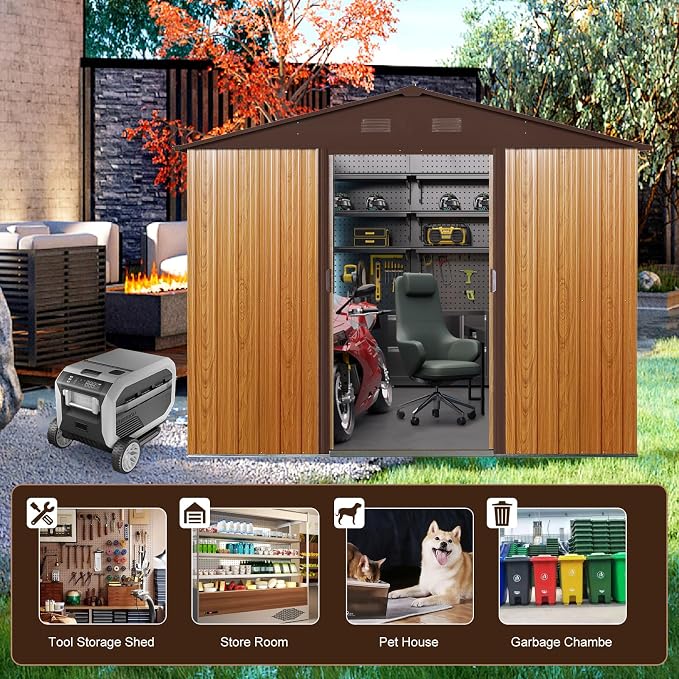 6x8 FT Outdoor Storage Shed, Metal Garden Shed - Image 6