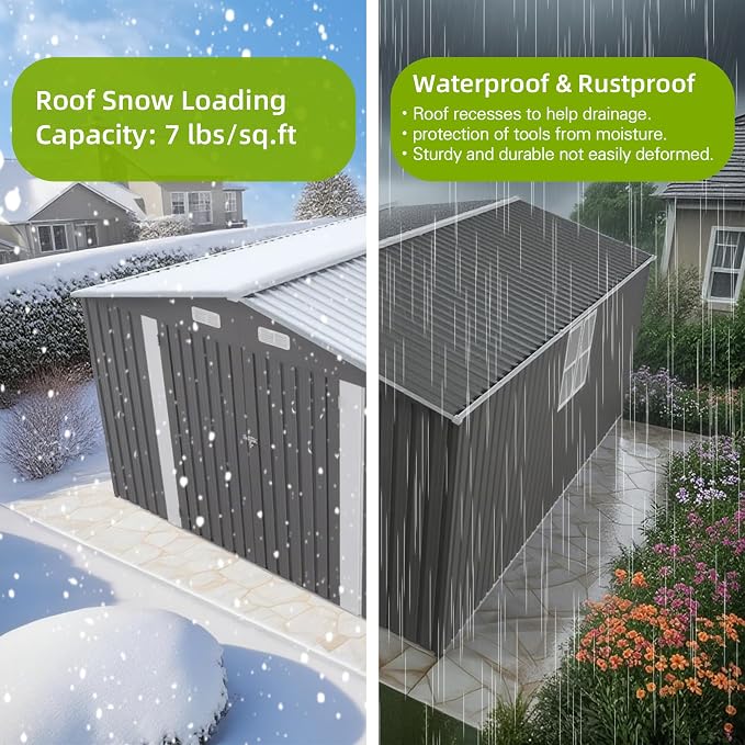 10 x 14 FT Large Outdoor Storage Shed w/ 2 Windows, Heavy Duty Metal Garden - Image 6