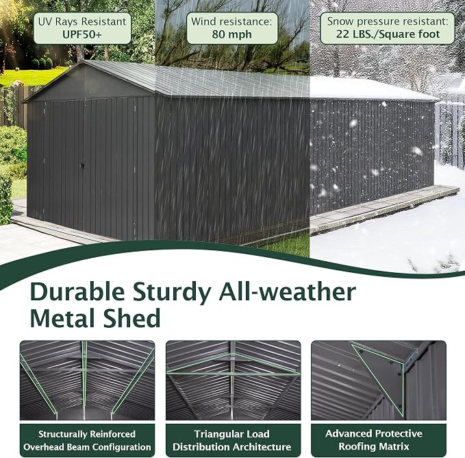 Domi 12'x25' Outdoor Metal Garage Shed, Weatherproof Enclosed Carport - Image 5