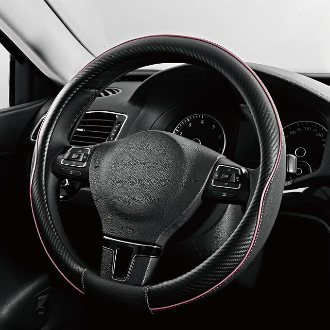 PIC AUTO Steering Wheel Cover, Sports Carbon Fiber and Super Breathable Leather by PICAUTO