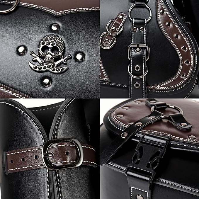 Motorcycle Saddlebags, 30L Leather Waterproof Side Saddle Bags - Image 4