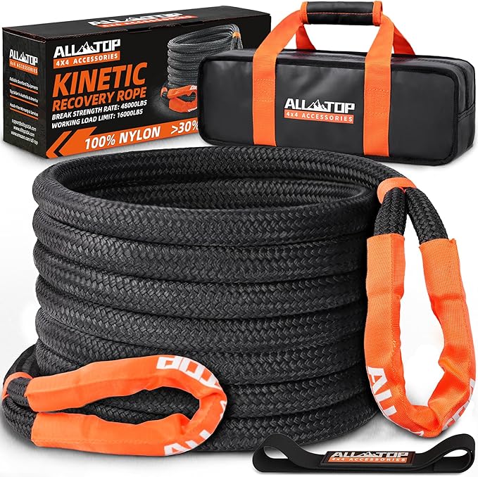 ALL-TOP Kinetic Recovery Rope, 1in x 20ft, Heavy Duty 30+% Elasticity, 16000Lbs by ALL-TOP4X4