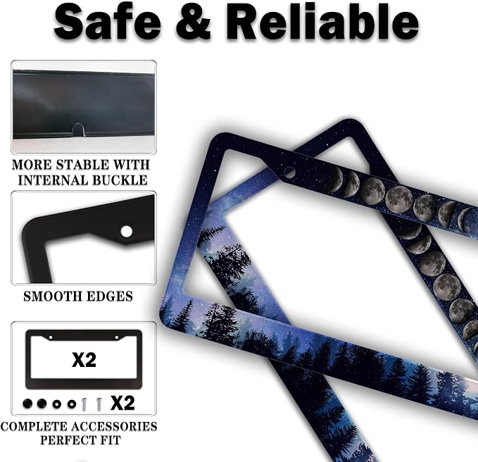 License Plate Frame Multicolor License Plate Cover Forest Starry Night Moon - Image 4