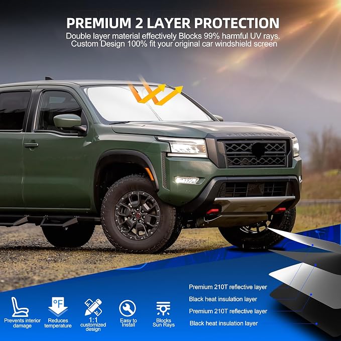 Windshield Sun Shade for Ni-ss-an Frontier 2022-2025 2026 Foldable Sunshade - Image 3
