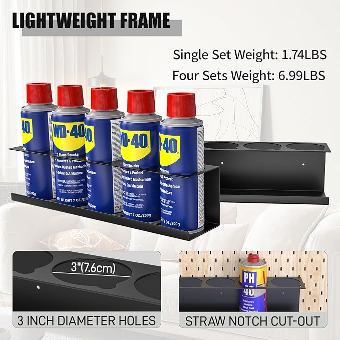 4 Pack Wall-Mounted Spray Bottle Holder, Aerosol Spray Can Holder Storage Rack - Image 4