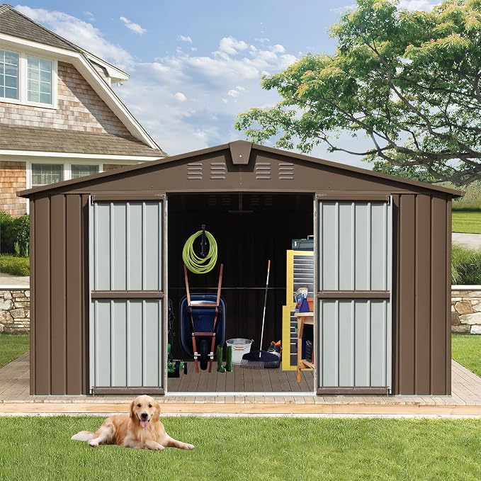 IKERY Large Galvanized Steel Storage Shed 11' x 9' - Image 3