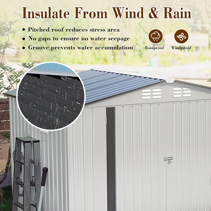 8x5.7x6FT Storage Shed, Outdoor Galvanized Steel Garden Shed - Image 2