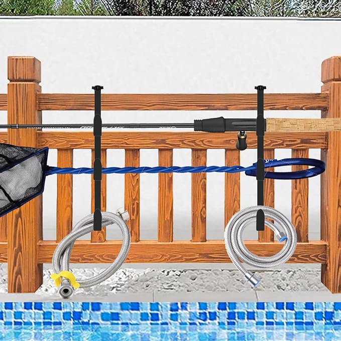 2Pcs Black Pool Pole Hangers, Adjustable Heavy Duty Swimming Pool Fence Hooks - Image 5