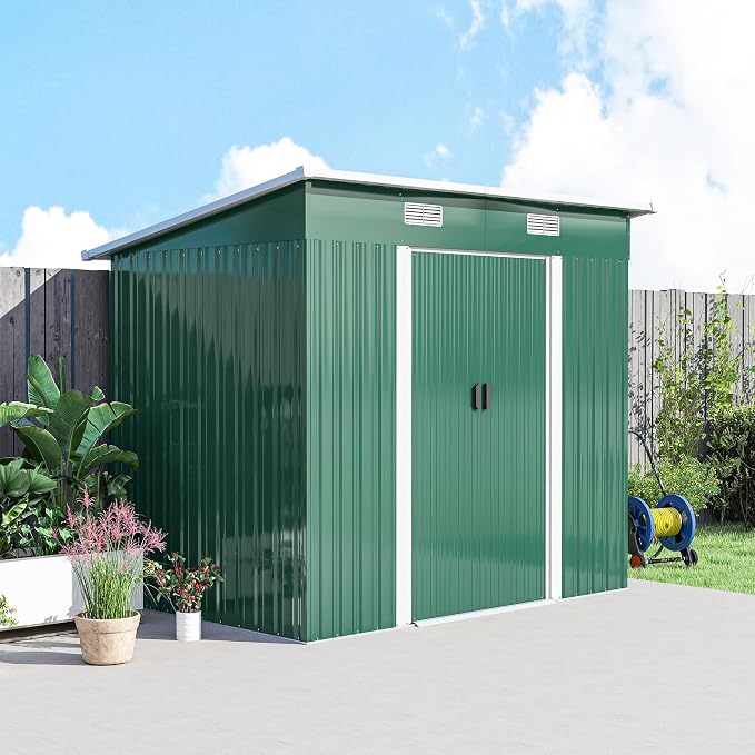 Outsunny 7' x 4' Outdoor Storage Shed, Metal Garden Tool House - Image 9