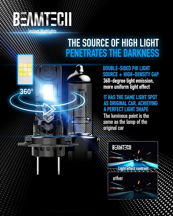 BEAMTECH H7 Light Bulb, No Adapter Need High Speed Fan 6500K Xenon White H7 - Image 4